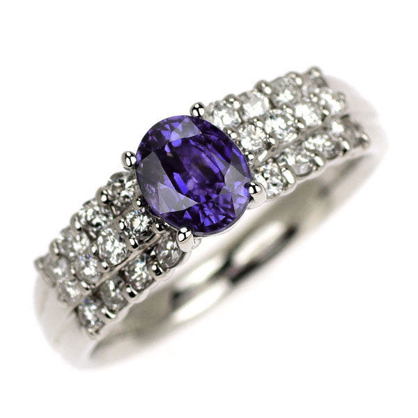 Pt900 バイオレット サファイア ダイヤモンド リング 1.053ct D0.48ct