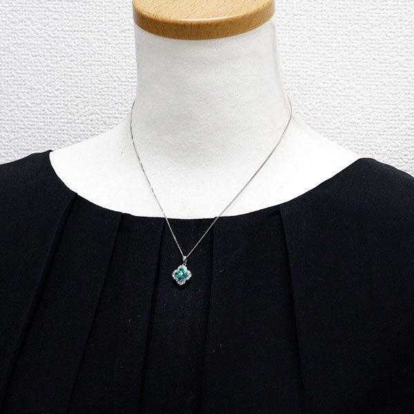 Pt850 エメラルド ダイヤモンド ペンダントネックレス 0.46ct D0.50ct