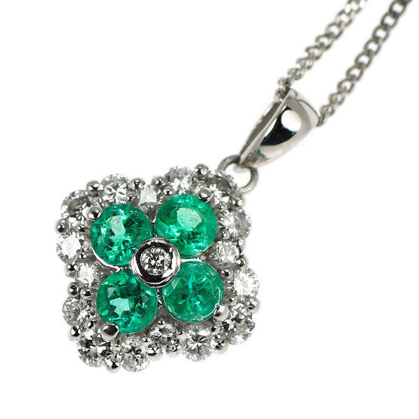 Pt850 エメラルド ダイヤモンド ペンダントネックレス 0.46ct D0.50ct