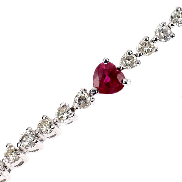 K18WG ハートシェイプ ルビー ダイヤモンド ブレスレット 1.36ct D1.90ct テニス