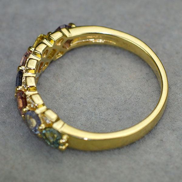 新品 K18YG アッシャーカット マルチカラーサファイア ダイヤモンド リング 1.17ct D0.05ct 希少石 レアストーン【エスコレ】