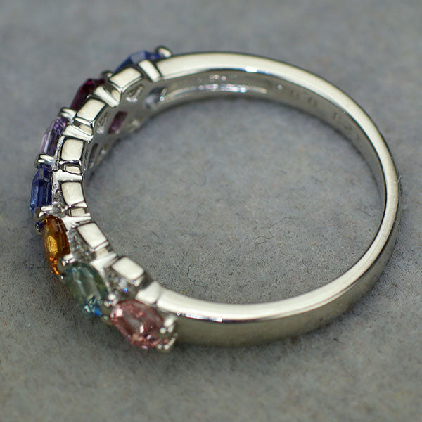 新品 Pt900 アッシャーカット マルチカラーサファイア ダイヤモンド リング 1.23ct D0.05ct 希少石 レアストーン【エスコレ】
