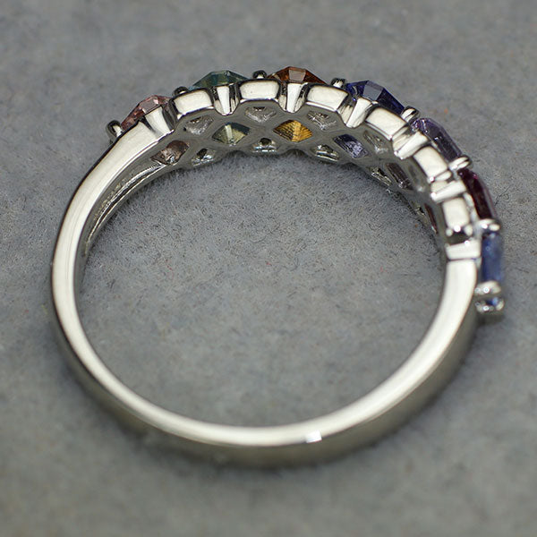 新品 Pt900 アッシャーカット マルチカラーサファイア ダイヤモンド リング 1.23ct D0.05ct 希少石 レアストーン【エスコレ】
