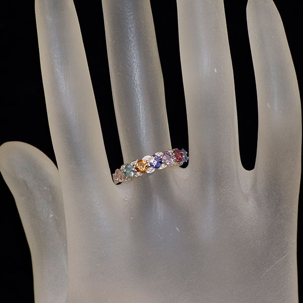 新品 Pt900 アッシャーカット マルチカラーサファイア ダイヤモンド リング 1.23ct D0.05ct 希少石 レアストーン【エスコレ】