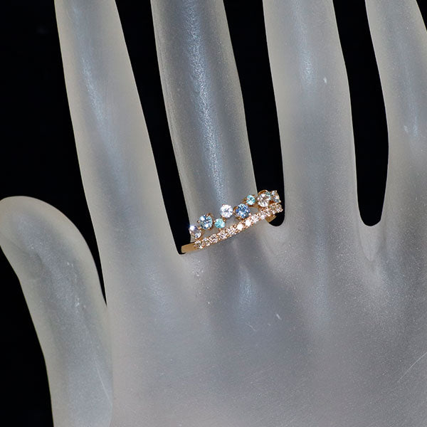 新品 K18PG パライバトルマリン アクアマリン ダイヤモンド リング 0.06ct AQ0.28ct D0.19ct 希少石 レアストーン【エスコレ】