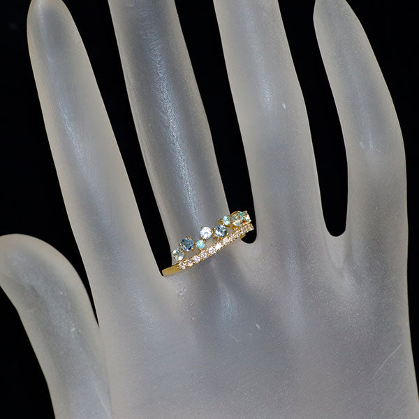 新品 K18YG パライバトルマリン アクアマリン ダイヤモンド リング 0.05ct AQ0.28ct D0.19ct 希少石 レアストーン【エスコレ】