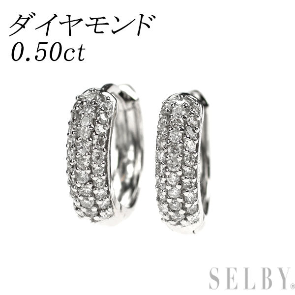 K18WG ダイヤモンド ピアス 0.50ct フープ