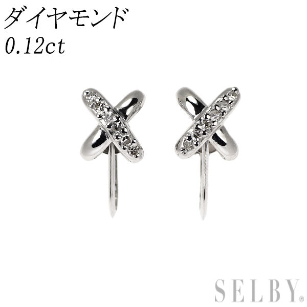 Pt900 ダイヤモンド イヤリング 0.12ct クロス