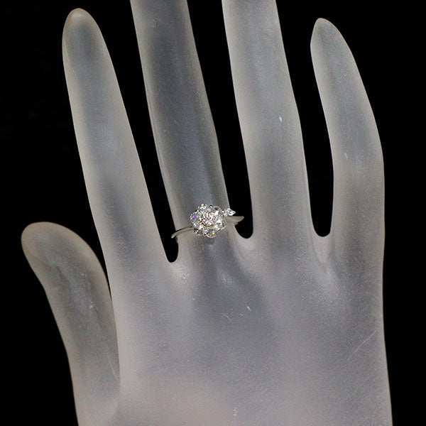 Pt900/K18PG 天然ピンク/カラーレス ダイヤモンド リング 0.072ct D0.31ct フラワー