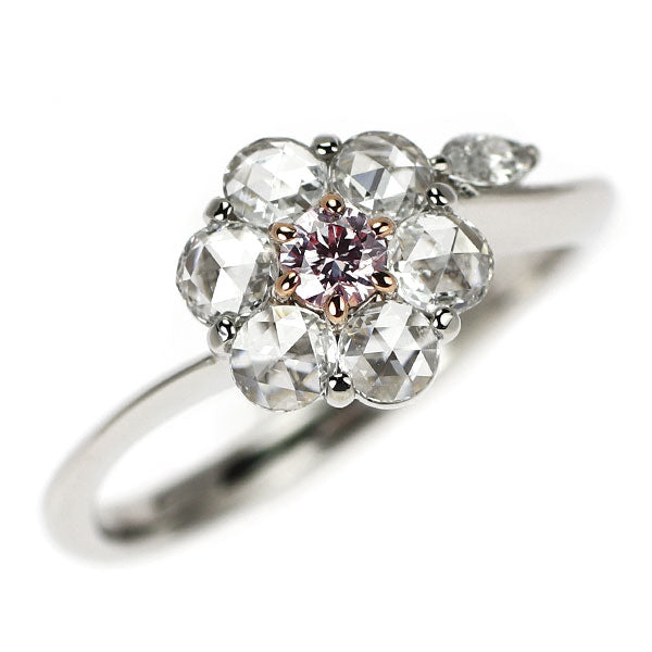Pt900/K18PG 天然ピンク/カラーレス ダイヤモンド リング 0.072ct D0.31ct フラワー