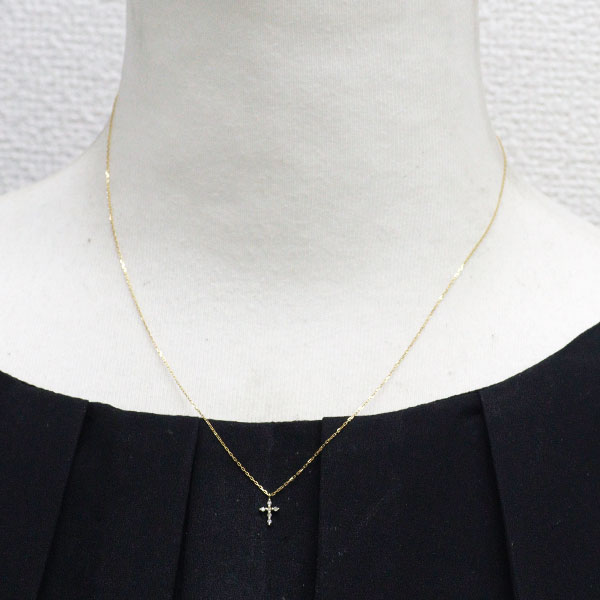 アガット/agete K18YG ダイヤモンド ペンダントネックレス 0.03ct クロス