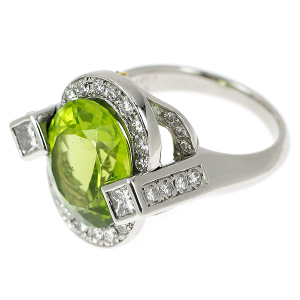ショウ ヤマガタ Pt900/K20 ペリドット ダイヤモンド リング 7.47ct D1.37ct