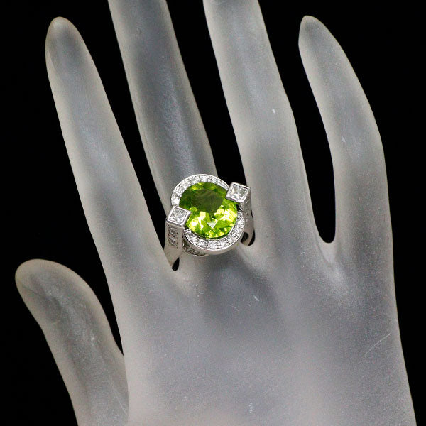 ショウ ヤマガタ Pt900/K20 ペリドット ダイヤモンド リング 7.47ct D1.37ct
