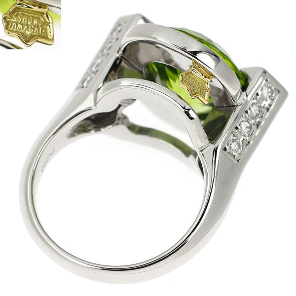 ショウ ヤマガタ Pt900/K20 ペリドット ダイヤモンド リング 7.47ct D1.37ct