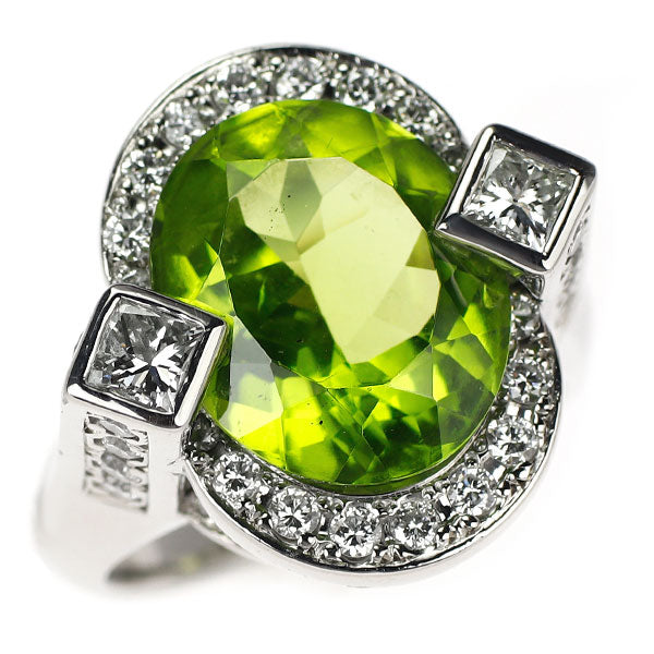 ショウ ヤマガタ Pt900/K20 ペリドット ダイヤモンド リング 7.47ct D1.37ct