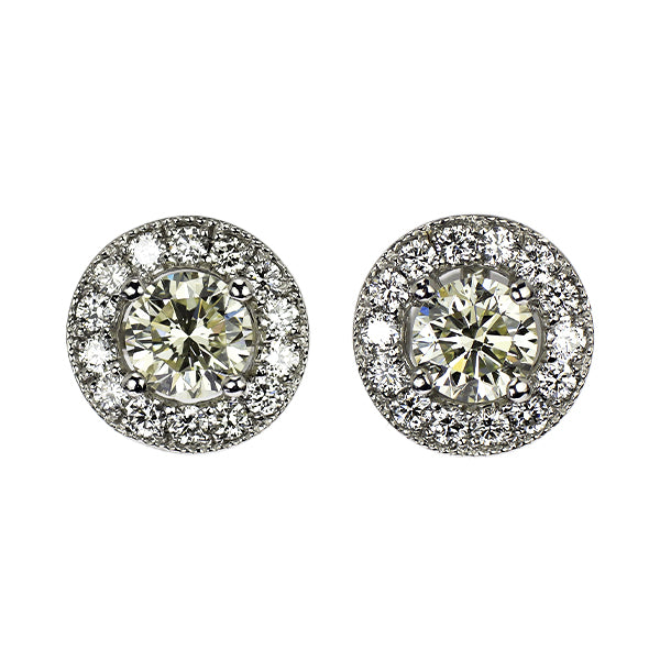 新品 Pt950/ Pt900 ダイヤモンド スタッド ピアス 1.068ct VLY SI1 VG/G D0.46ct 鍛造ミルグレイン【エスコレ】