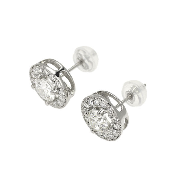 新品 Pt950/ Pt900 ダイヤモンド スタッド  ピアス 1.024ct G SI1 G D0.46ct 鍛造ミルグレイン【エスコレ】