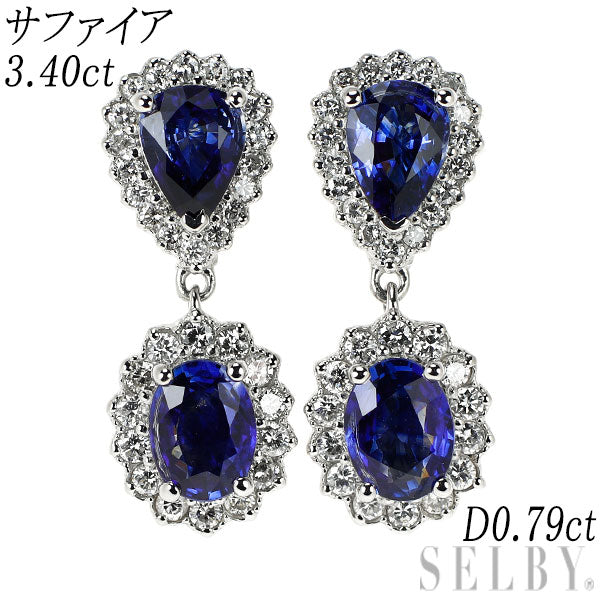 Pt950/ Pt900 サファイア ダイヤモンド ピアス 3.40ct D0.79ct