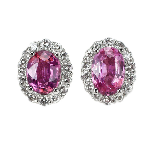 Pt950/ Pt900 モザンビーク産非加熱ピンクサファイア ダイヤモンド ピアス 1.93ct D0.50ct