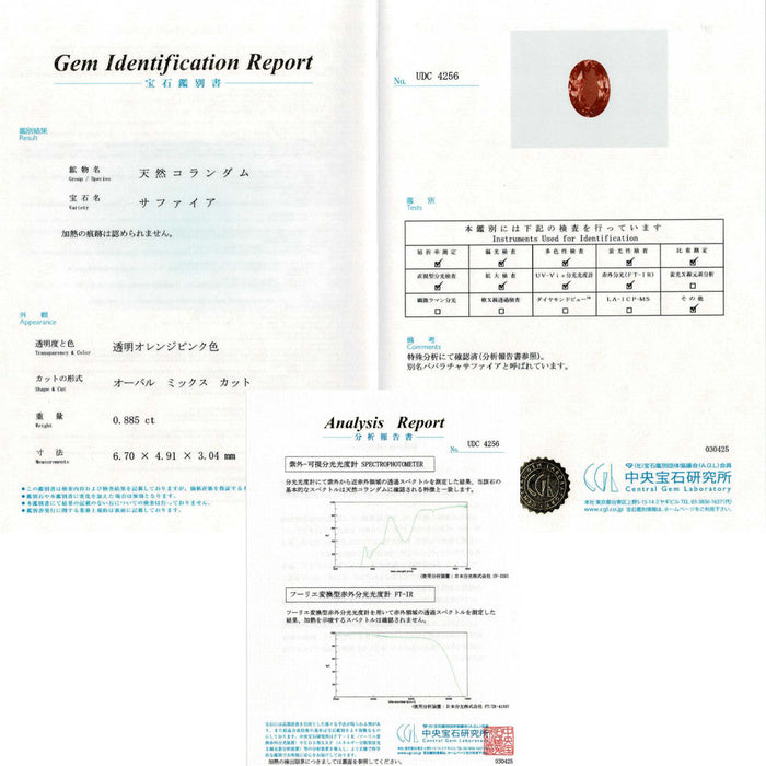 Pt900 非加熱パパラチアサファイア ダイヤモンド リング 0.885ct D0.40ct