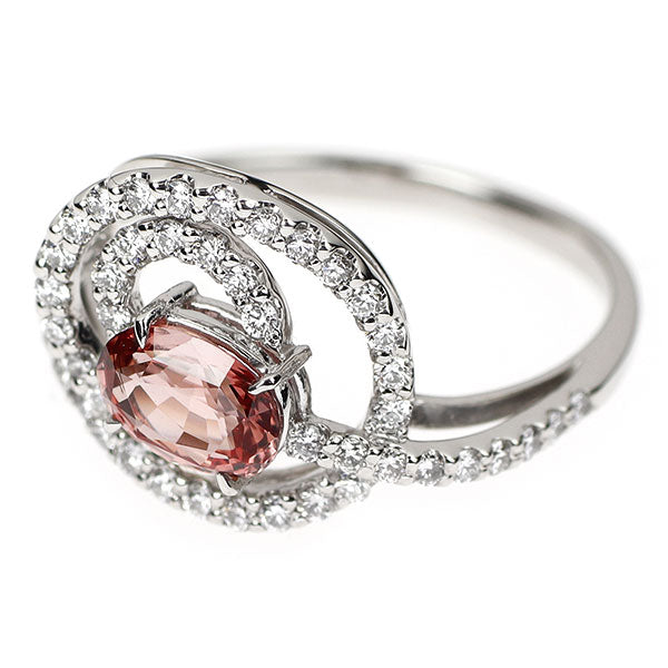 Pt900 非加熱パパラチアサファイア ダイヤモンド リング 0.885ct D0.40ct