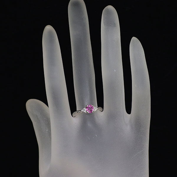 Pt900 ビルマ/ミャンマー産 非加熱ピンクサファイア ダイヤモンド リング 0.68ct D0.13ct