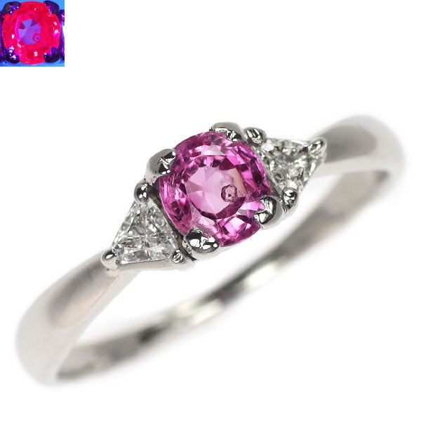 Pt900 ビルマ/ミャンマー産 非加熱ピンクサファイア ダイヤモンド リング 0.68ct D0.13ct