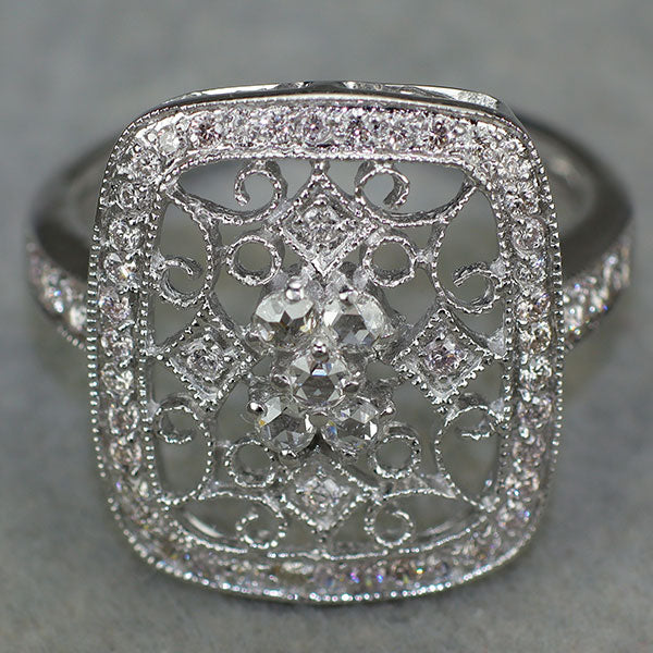 K18WG ローズカットダイヤモンド 天然ピンクダイヤモンド リング 0.16ct PD0.42ct アンティークレース