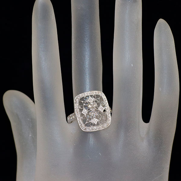 K18WG ローズカットダイヤモンド 天然ピンクダイヤモンド リング 0.16ct PD0.42ct アンティークレース