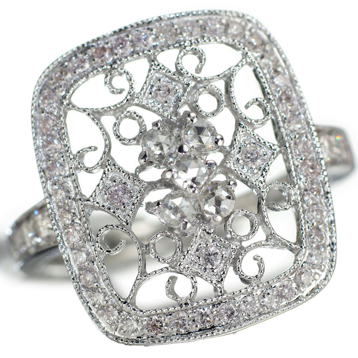 K18WG ローズカットダイヤモンド 天然ピンクダイヤモンド リング 0.16ct PD0.42ct アンティークレース