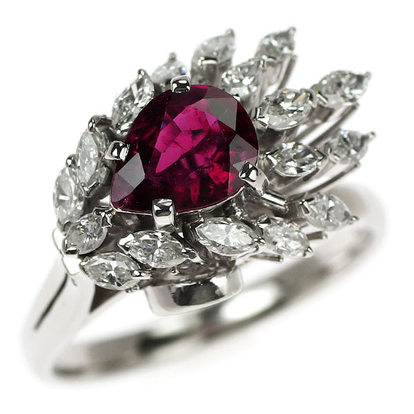 Pt900 タイ産 非加熱ルビー ダイヤモンド リング 1.12ct D0.70ct