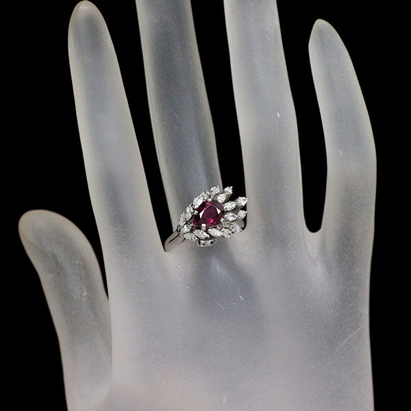 Pt900 タイ産 非加熱ルビー ダイヤモンド リング 1.12ct D0.70ct