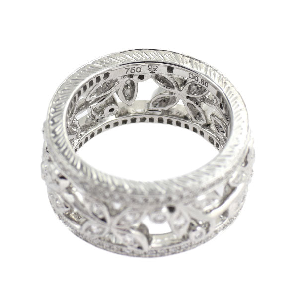 K18WG ダイヤモンド リング 0.80ct 植物 花 フラワー