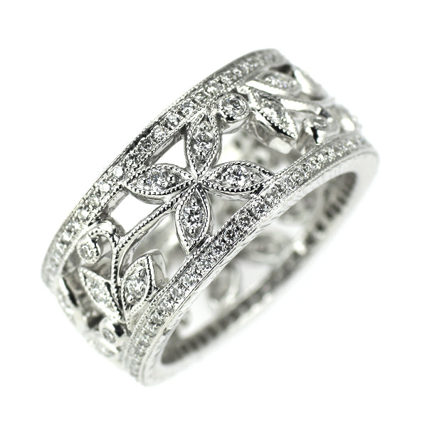 K18WG ダイヤモンド リング 0.80ct 植物 花 フラワー
