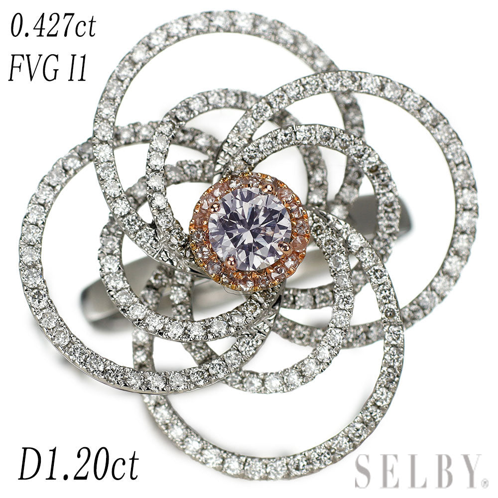 750/K18PG/WG 天然バイオレッティッシュグレーダイヤモンド リング
