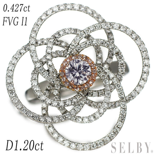 750/K18PG/WG 天然バイオレッティッシュグレーダイヤモンド リング