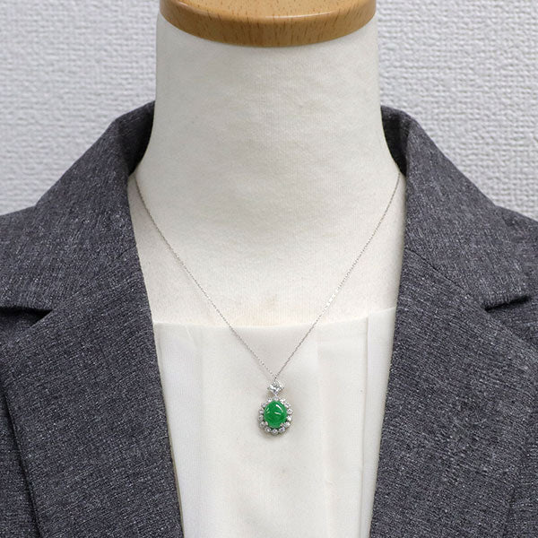 Pt900/ Pt850 翡翠 ダイヤモンド ペンダントネックレス 3.72ct D0.856ct