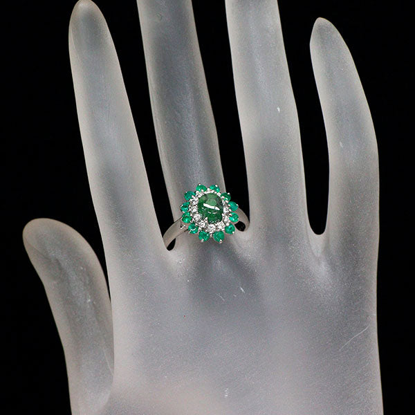 Pt900 トラピッチェ エメラルド  ダイヤモンド リング 1.155ct E0.60ct D0.307ct