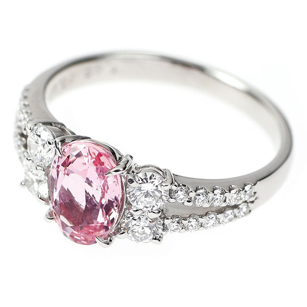 Pt900 マダガスカル産 非加熱パパラチアサファイア ダイヤモンド リング 1.50ct D0.60ct