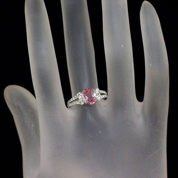 Pt900 マダガスカル産 非加熱パパラチアサファイア ダイヤモンド リング 1.50ct D0.60ct