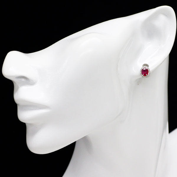 K18WG ルビー ダイヤモンド ピアス 1.14ct D0.28ct