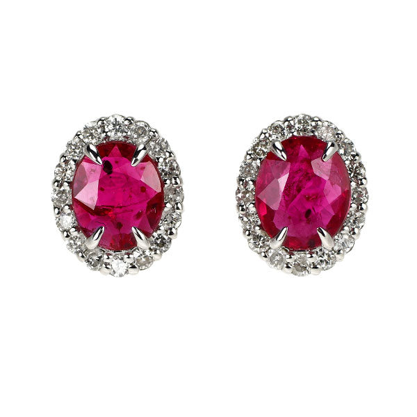 K18WG ルビー ダイヤモンド ピアス 1.14ct D0.28ct
