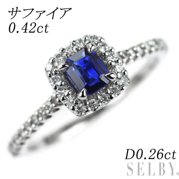 Pt900 サファイア ダイヤモンド リング 0.42ct D0.26ct