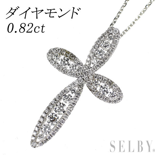 K18WG ダイヤモンド ペンダントネックレス 0.82ct クロス