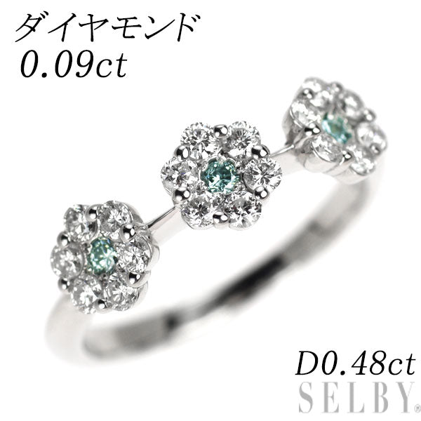 K18WG トリートブルーダイヤモンド リング 0.09ct D0.48ct フラワー