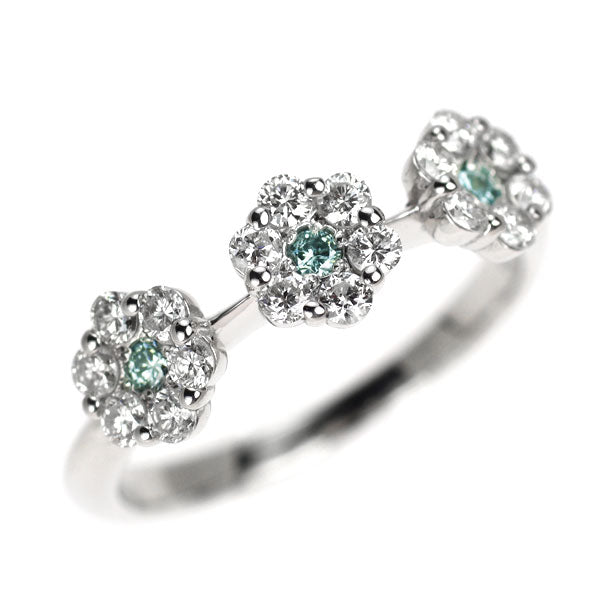K18WG トリートブルーダイヤモンド リング 0.09ct D0.48ct フラワー