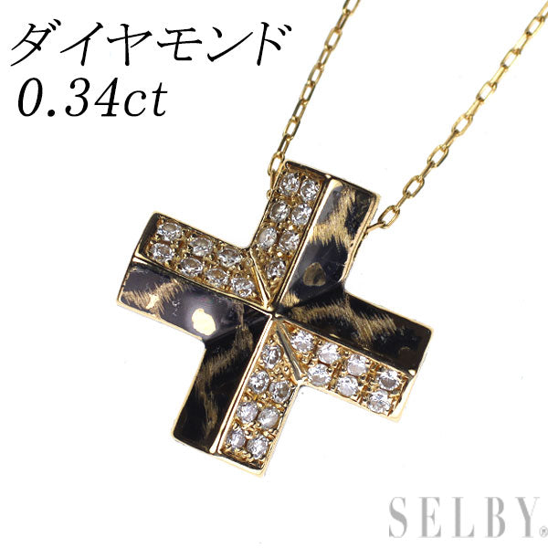 エナメル/K18YG ダイヤモンド ペンダントネックレス 0.34ct クロス