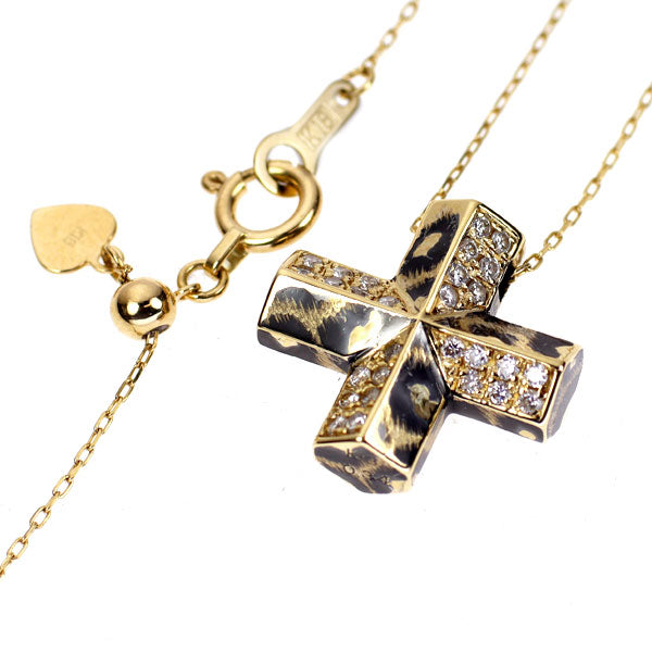 エナメル/K18YG ダイヤモンド ペンダントネックレス 0.34ct クロス