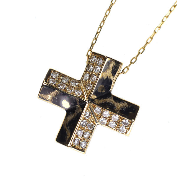 エナメル/K18YG ダイヤモンド ペンダントネックレス 0.34ct クロス