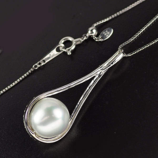 K18WG オーロラフェニックス白蝶真珠 ダイヤモンド ペンダントネックレス 径約10.5mm D0.30ct